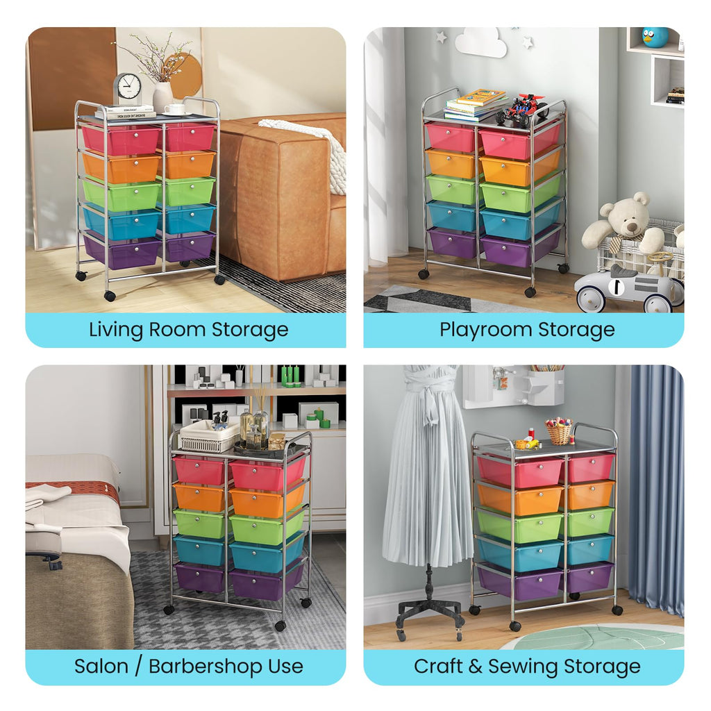 10 Drawer Rolling Storage Cart with Metal Frame S736212