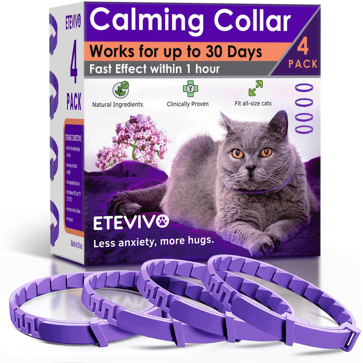 4 Pack Adjustable Calming Collar for Cats B946