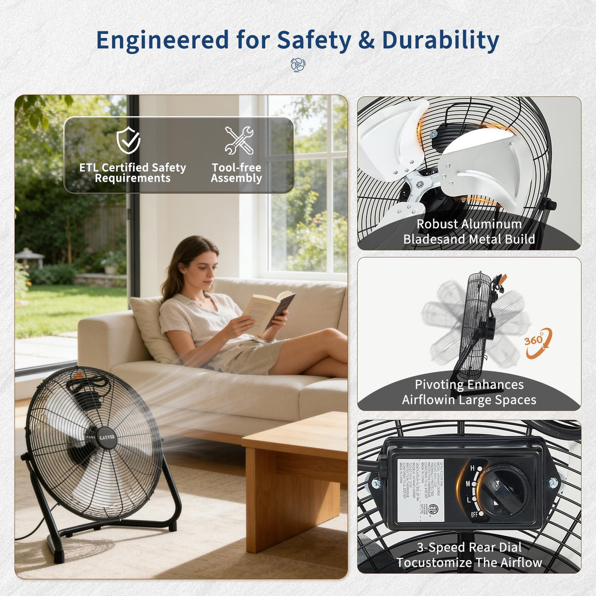 20 inch 3-Speed Metal Industrial Floor Fan W78242