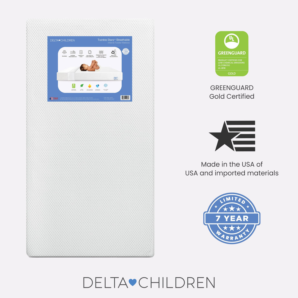 White Crib and Toddler Mattress with Removable Machine-Washable Cover A1319