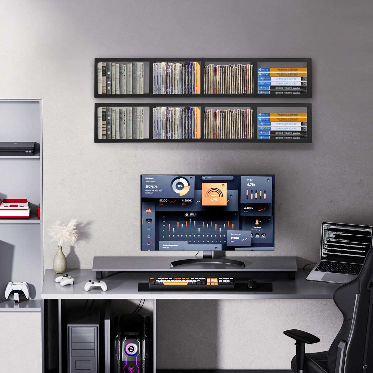 Black 2 Pcs 34Inch Metal Media Storage Rack E9533
