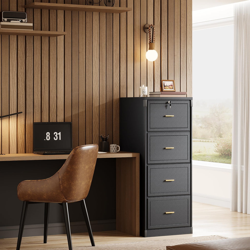 4 Drawer Black MDF File Cabinet with Lock C703