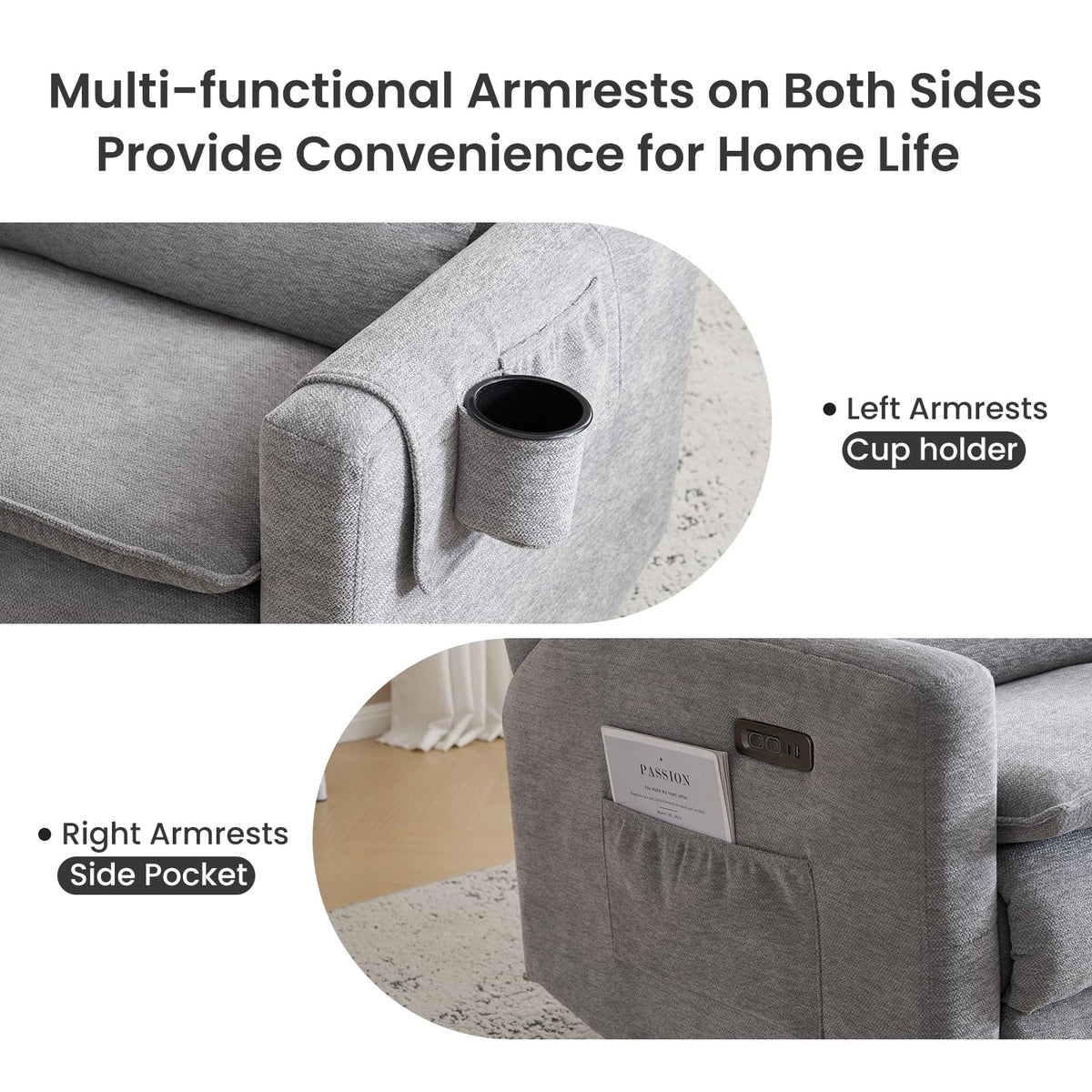 Oversized Swivel Rocker Recliner with Adjustable Headrest T821