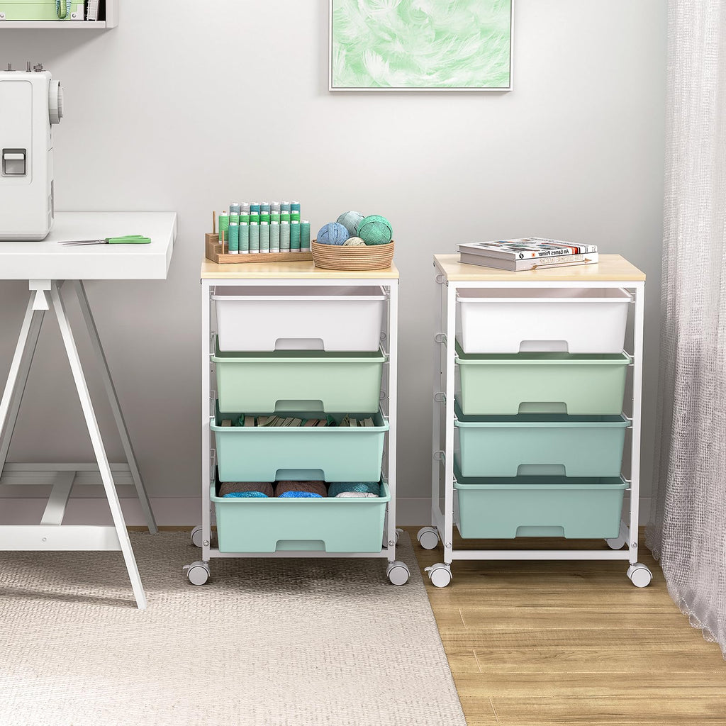 Rolling Cart with Drawers, 4-Drawer Utility Cart, Green T3843