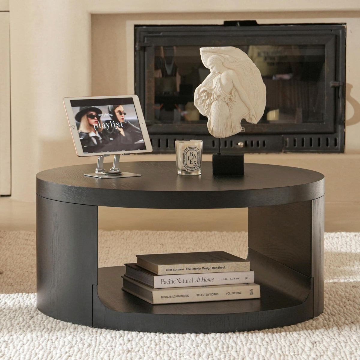 Black Round Coffee Table with Storage Z987