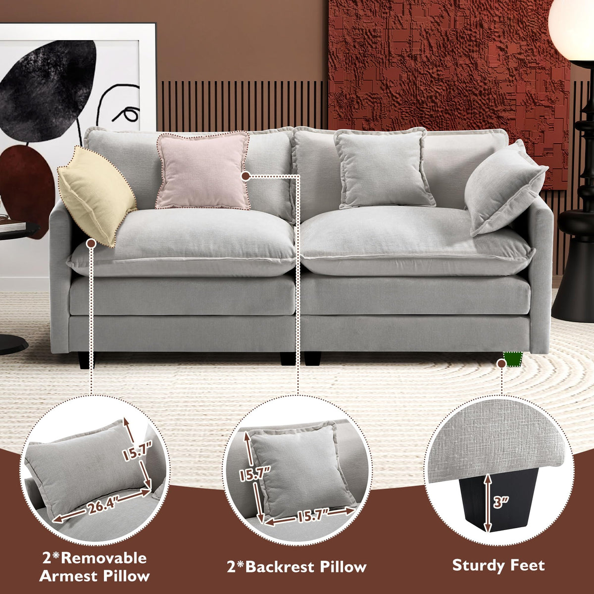 77 Inch Grey Chenille Loveseat C244121