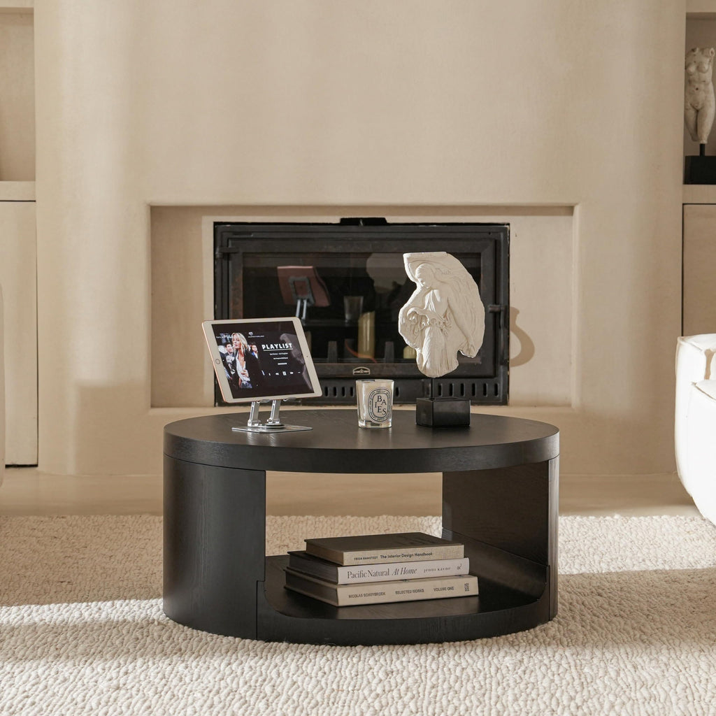 Black Round Coffee Table with Storage Z987