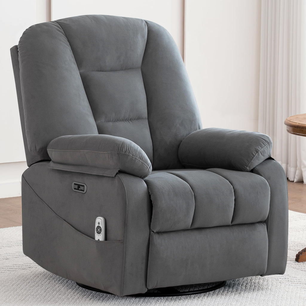 Velvet Grey Power Swivel Rocker Recliner with Massage and Heat Z5983