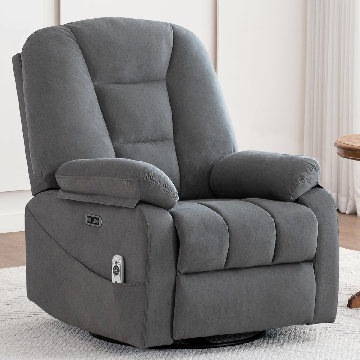 Velvet Grey Power Swivel Rocker Recliner with Massage and Heat Z5983
