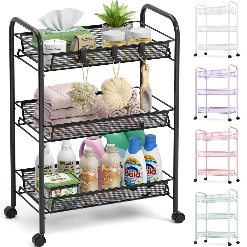 3 Tier Rolling Metal Storage Cart with Wheels, Black G118866