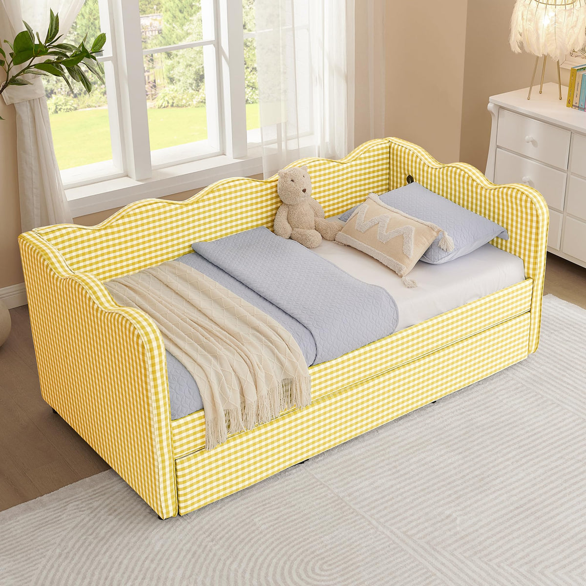 Twin Size Linen Upholstered Daybed with Trundle X7928