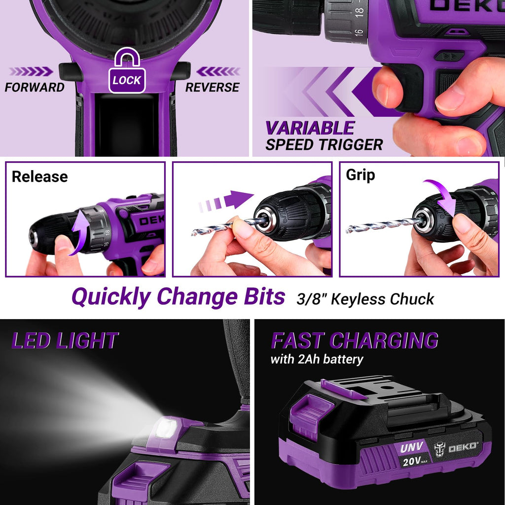 20V Cordless Power Drill Tool Kit Set with Battery C251