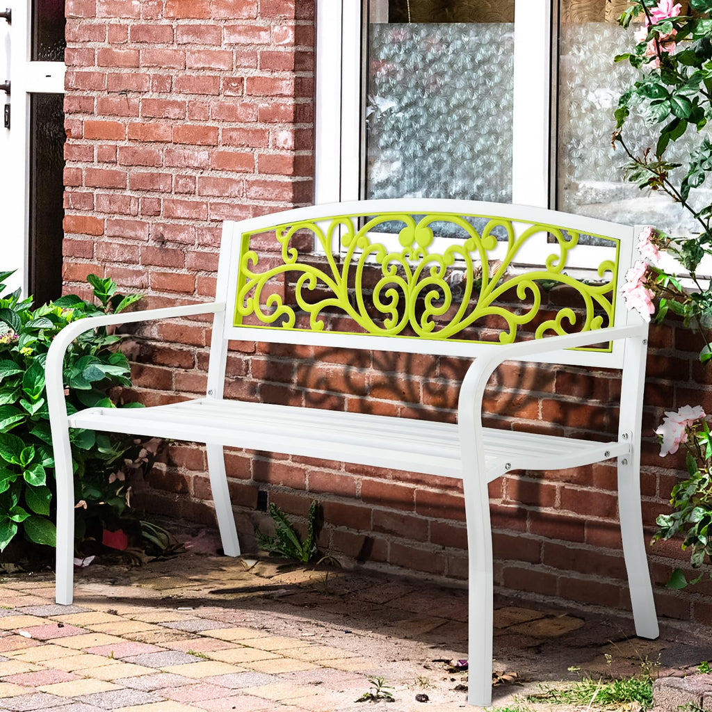 47in Weatherproof Metal Outdoor Bench with Back and Armrests D391