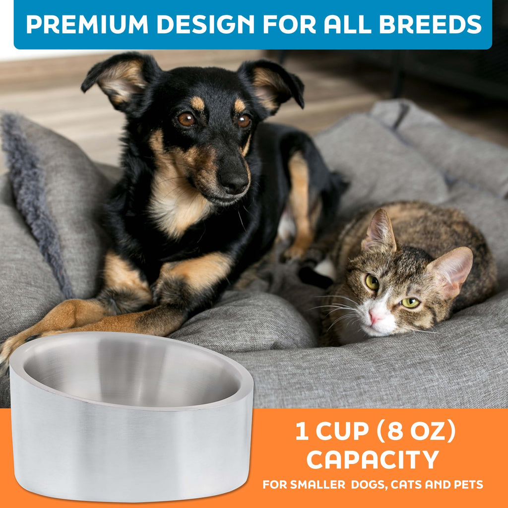 Stainless Steel Slanted Dog Cat Food Bowl 8 oz H952217