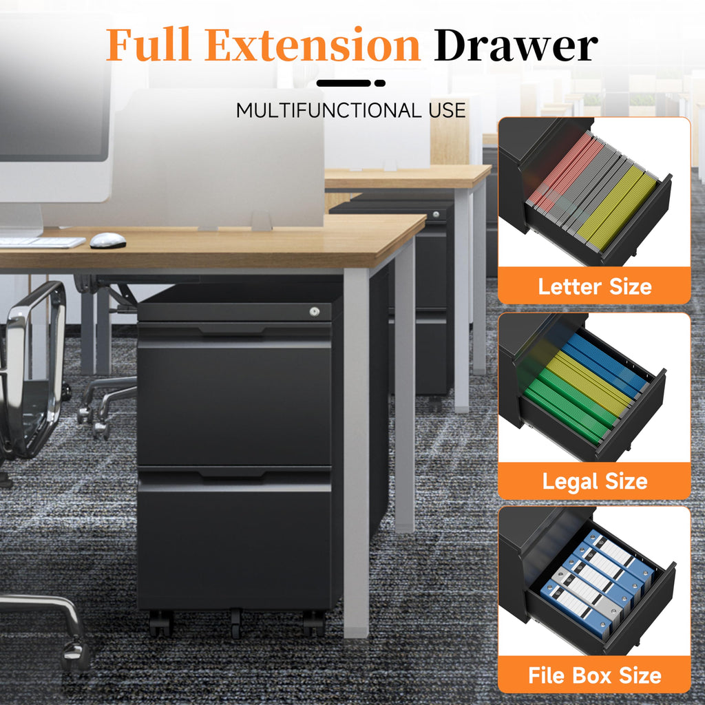 2 Drawer Black File Cabinet with Lock S685687