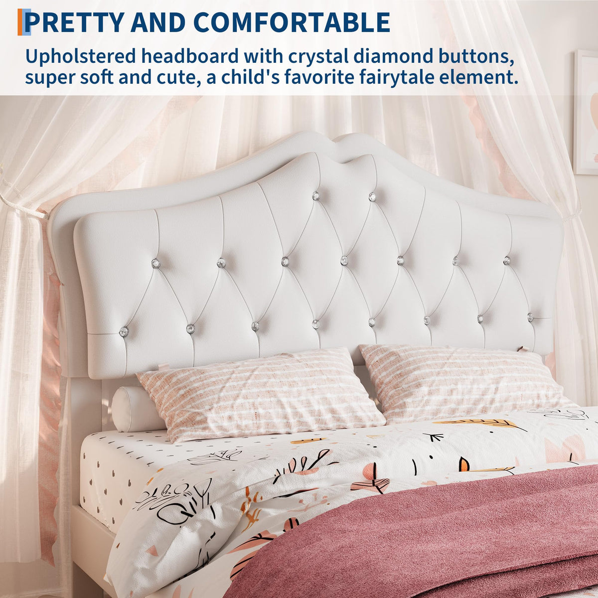 Beige Full Size Bed Frame with LED Lights Headboard T509999