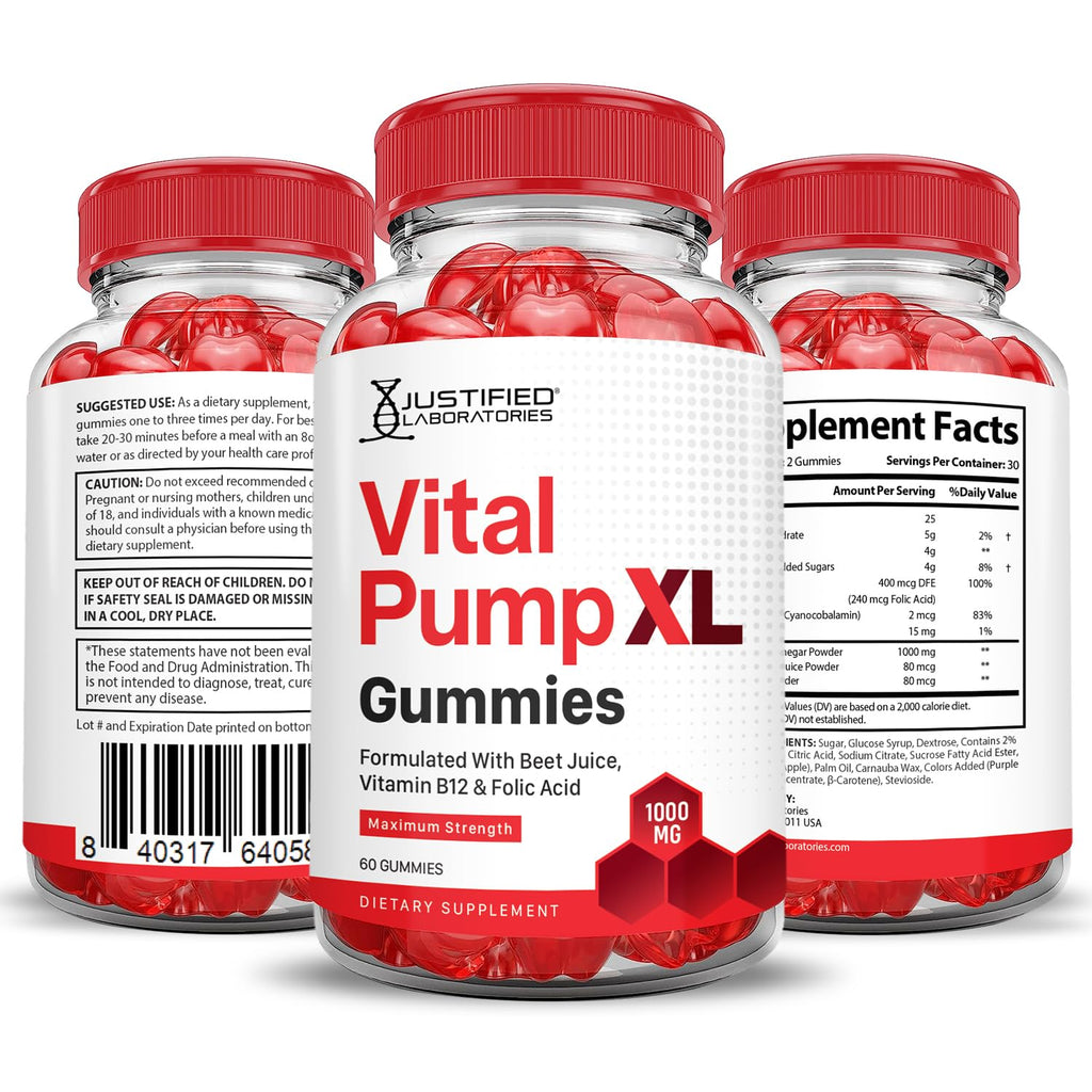Vital Pump XL Performance Gummies 1000MG Beet Juice B12 Vegan Non GMO 120 Gummys E17340