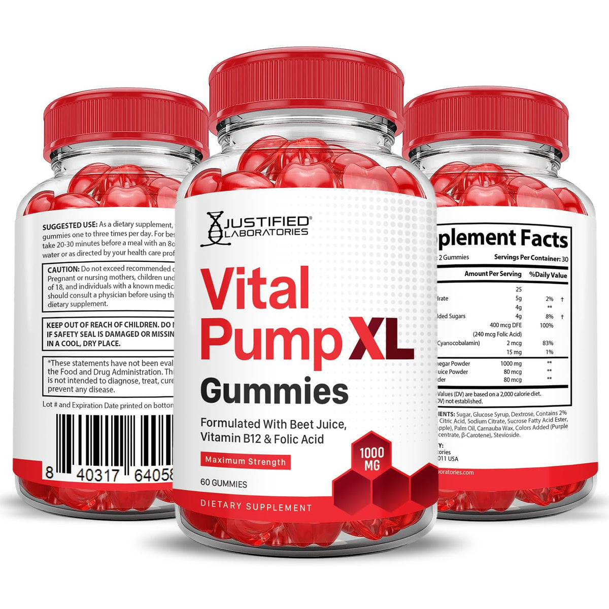Vital Pump XL Performance Gummies 1000MG Beet Juice B12 Vegan Non GMO 120 Gummys E17340