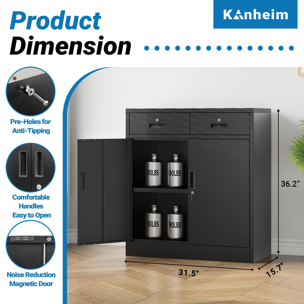 Metal Storage Cabinet with 2 Drawers & Shelves F233
