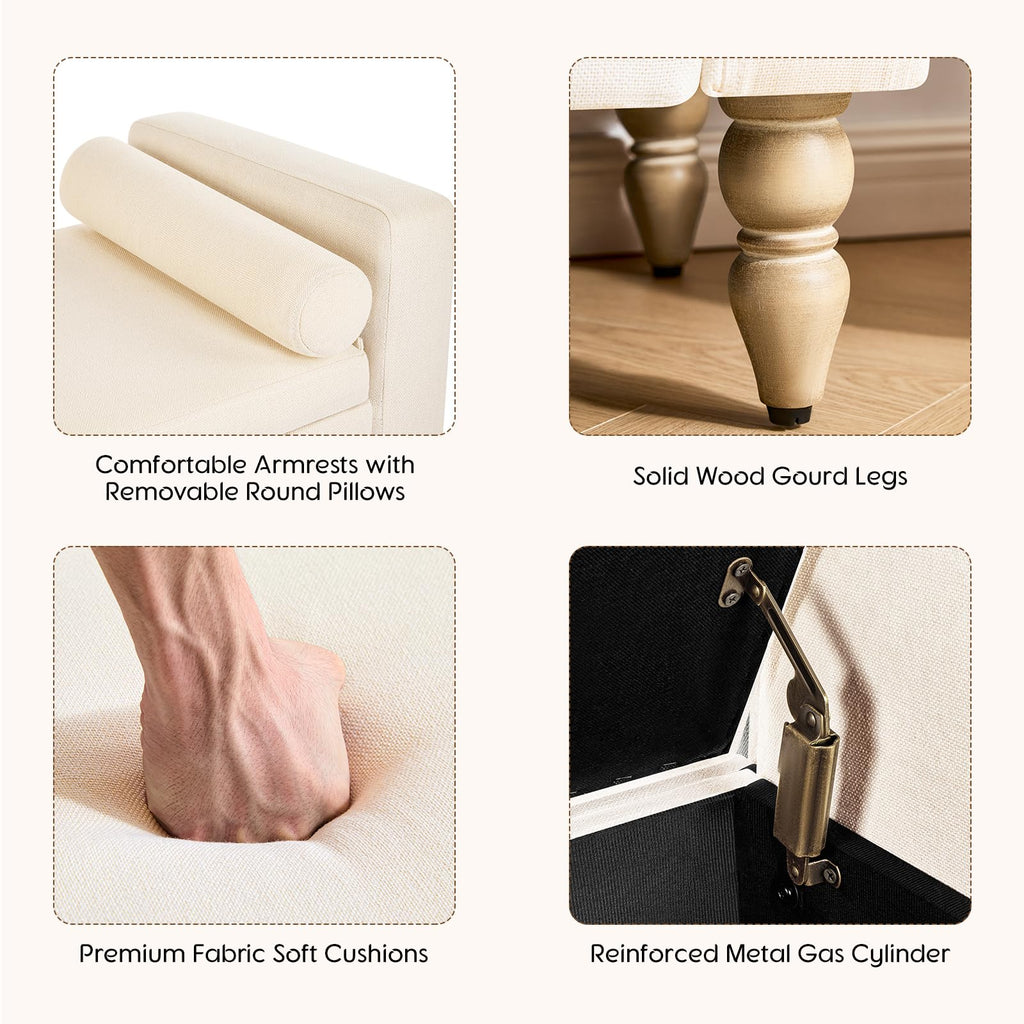 Beige Linen Storage Ottoman Bench N861