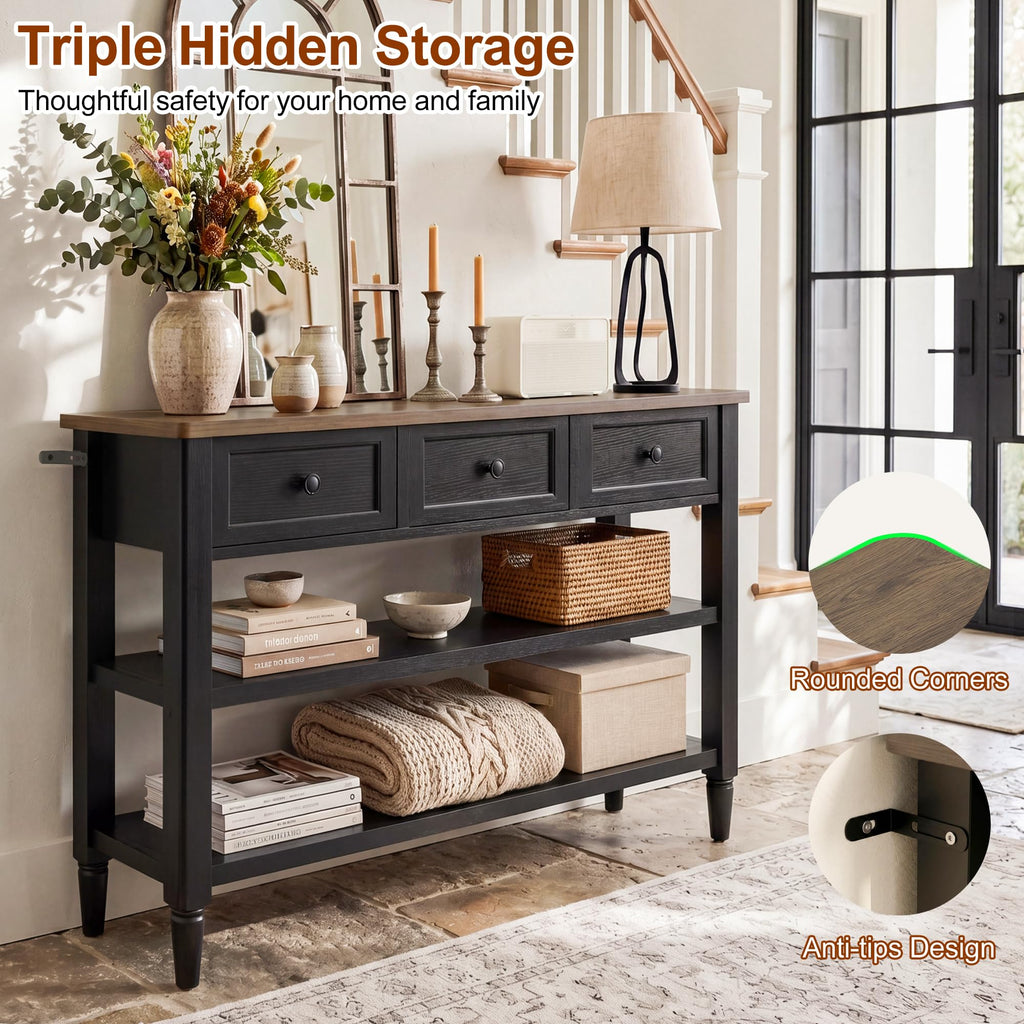 43" Narrow Console Table with 3 Drawers and 2 Shelves J24827