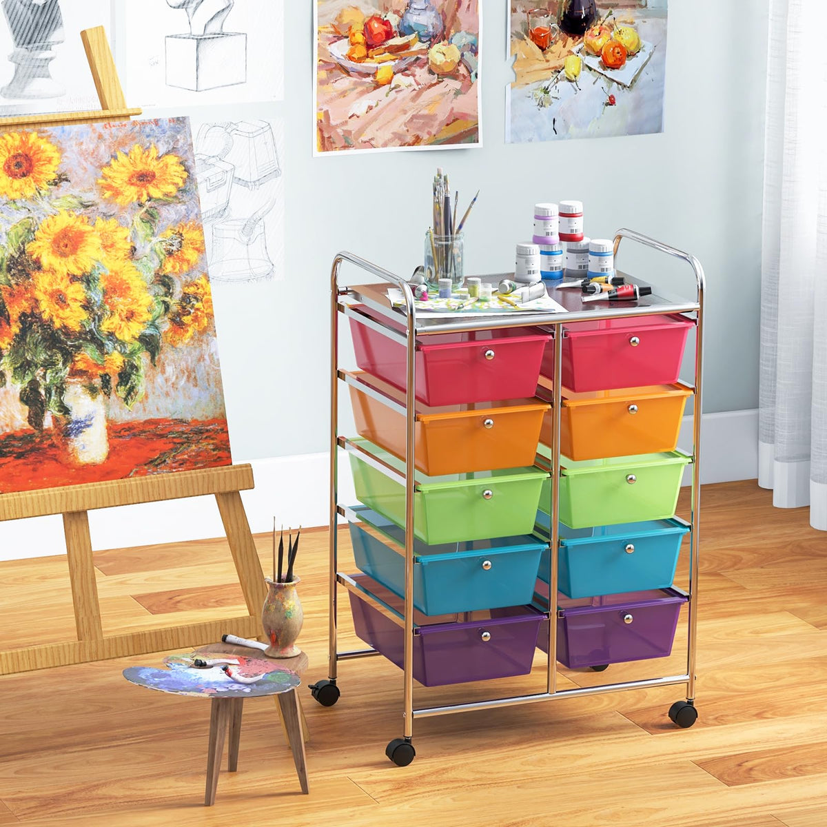 10 Drawer Rolling Storage Cart with Metal Frame S736212