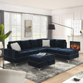 108'' Chenille Navy Blue L-Shaped Sectional Sofa with Storage Ottoman E9823