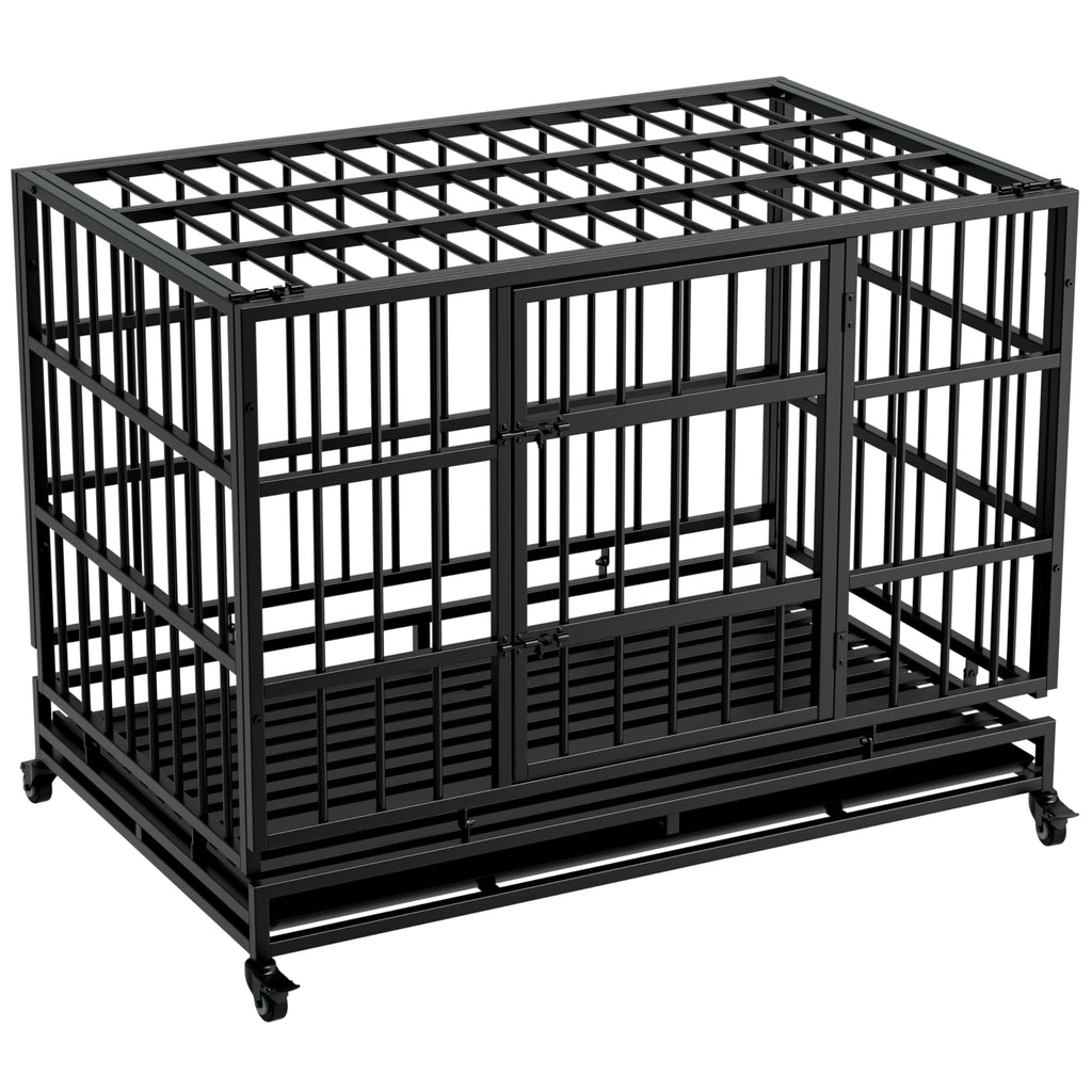 48 Inch Heavy Duty Collapsible Metal Dog Crate with Wheels I485
