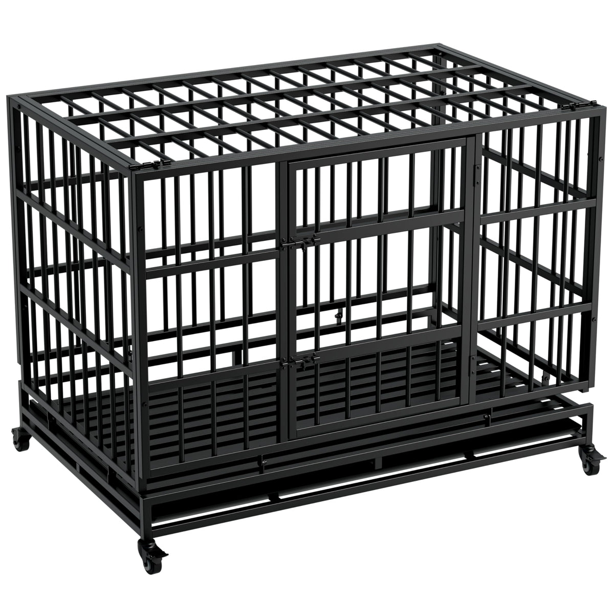48 Inch Heavy Duty Collapsible Metal Dog Crate with Wheels I485