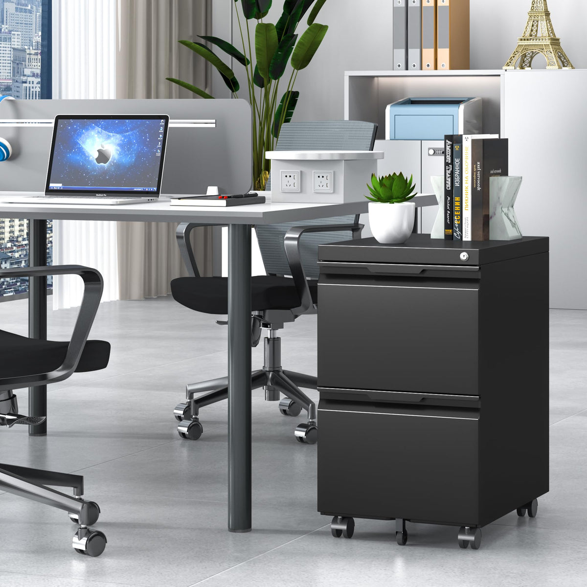 2 Drawer Black File Cabinet with Lock S685687