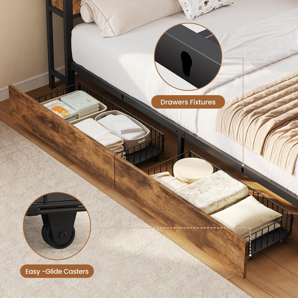 Twin Corner Bed Frame with Mattress and 2 Storage Drawers A43392