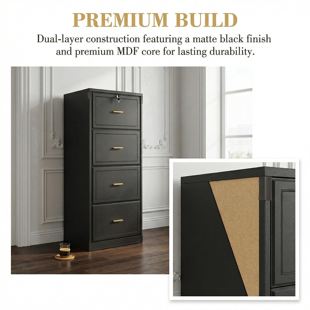 4 Drawer Black MDF File Cabinet with Lock C703