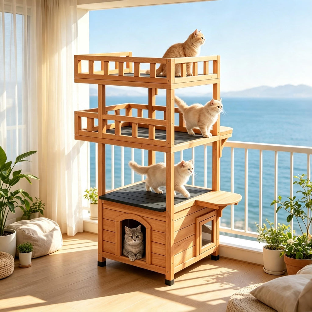 Outdoor Cat Tree Tower with Enclosed Condo G861