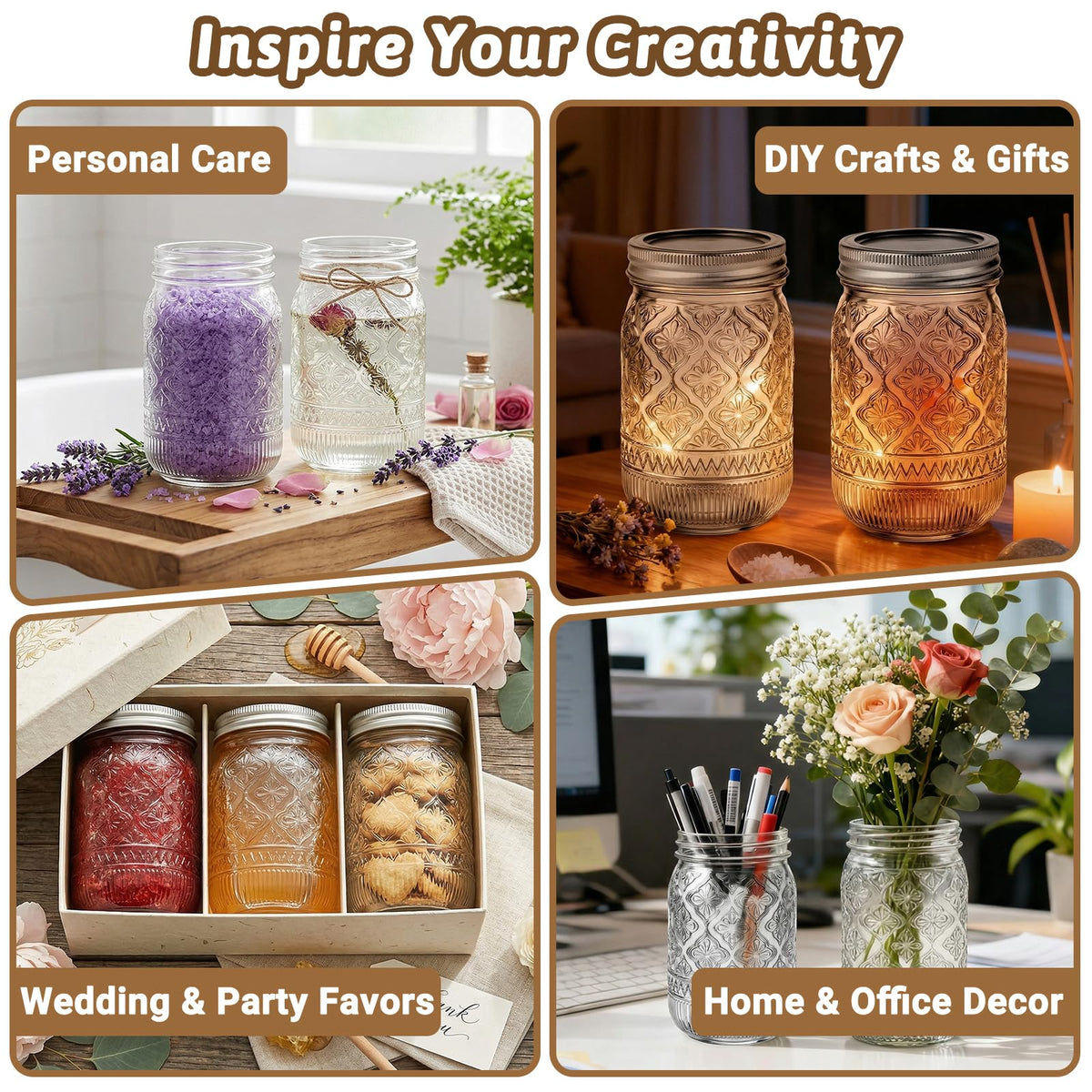 16oz Embossed Mason Jars 15-Pack with Airtight Lids B172
