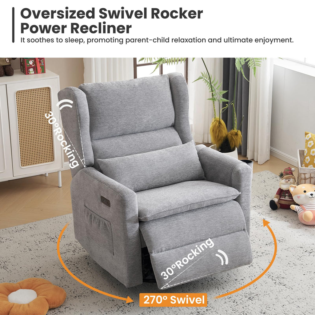 Oversized Swivel Rocker Recliner with Adjustable Headrest T821