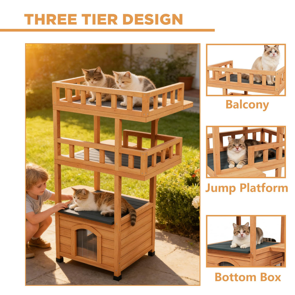 Outdoor Cat Tree Tower with Enclosed Condo G861