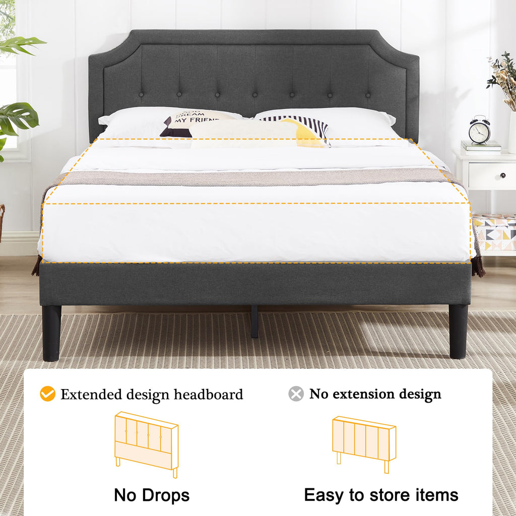 Queen Size Fabric Upholstered Platform Bed Frame with Wooden Slats I480792