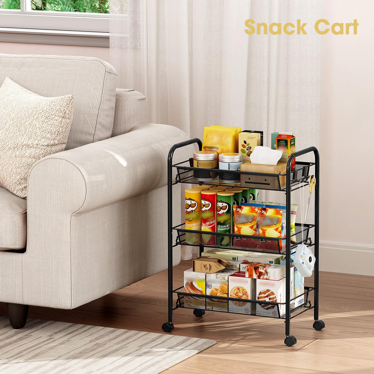 3 Tier Rolling Metal Storage Cart with Wheels, Black G118866