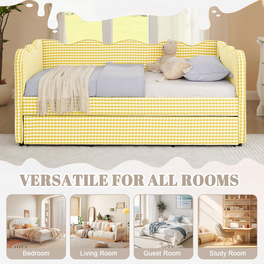 Twin Size Linen Upholstered Daybed with Trundle X7928
