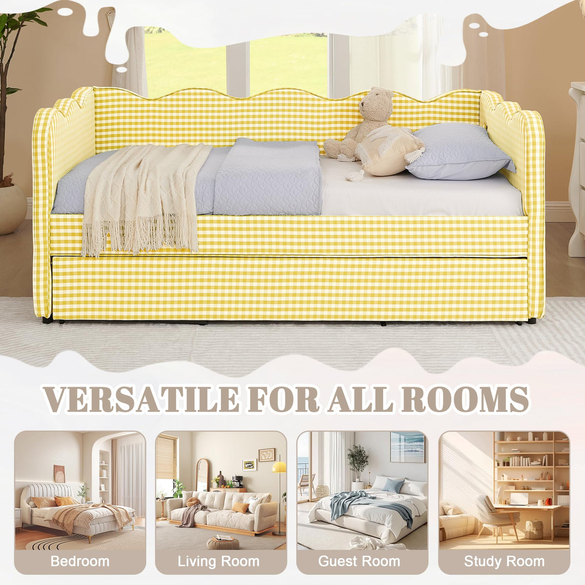 Twin Size Linen Upholstered Daybed with Trundle X7928