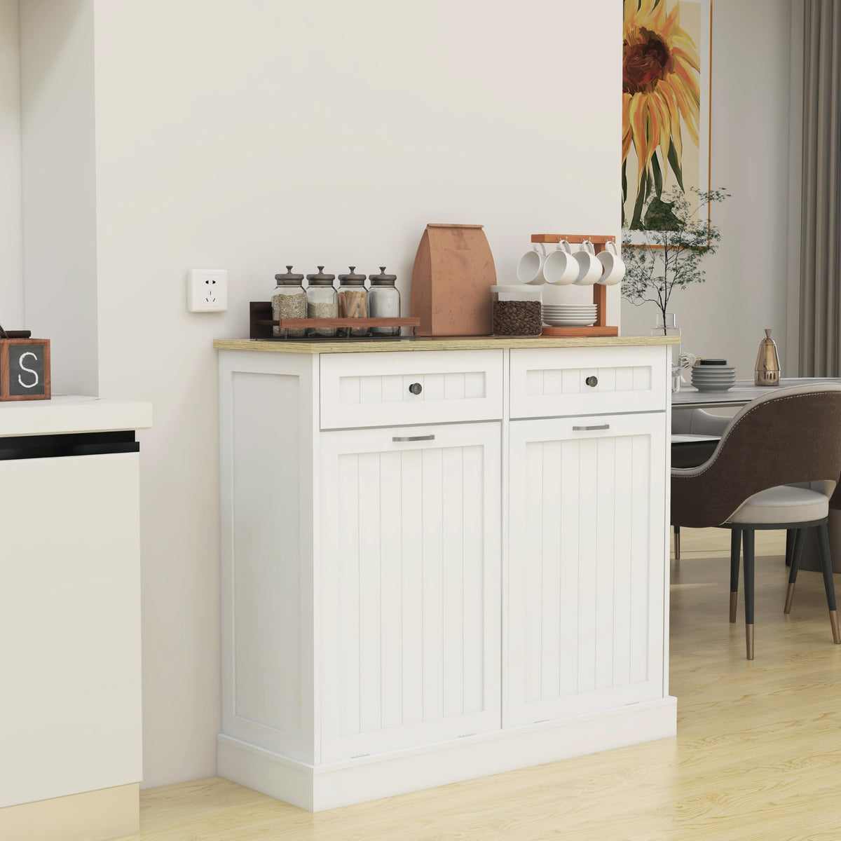 White 2x10 Gallon Solid Wood Trash Cabinet B37834