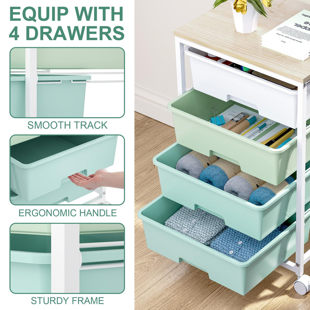Rolling Cart with Drawers, 4-Drawer Utility Cart, Green T3843