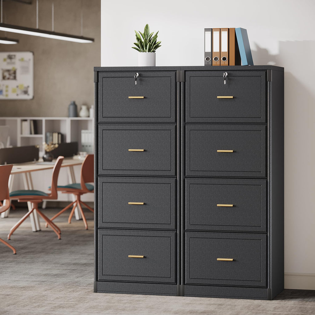 4 Drawer Black MDF File Cabinet with Lock C703