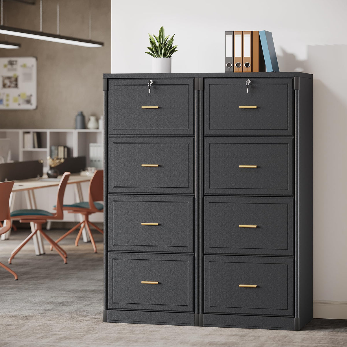 4 Drawer Black MDF File Cabinet with Lock C703