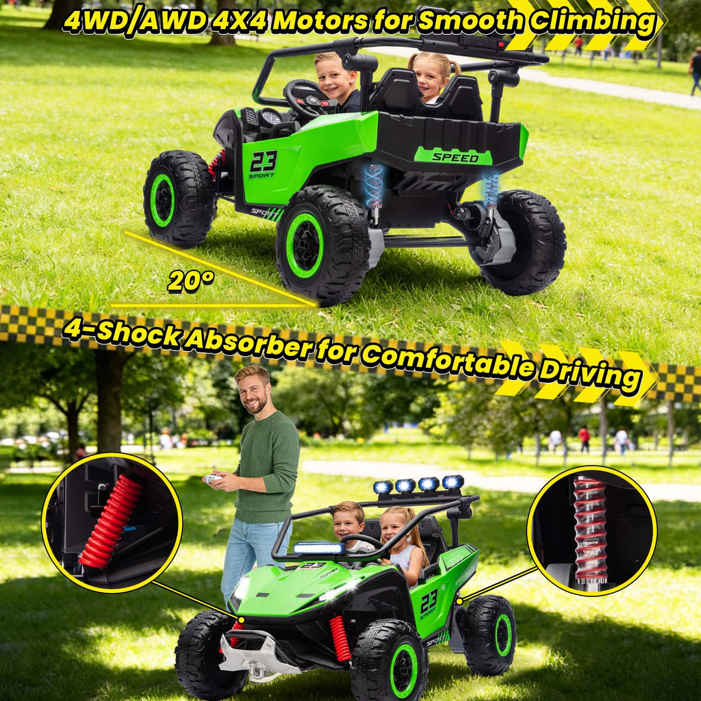 2-Seater Kids UTV with 4x200W Motor, 3-6MPH, Green U785
