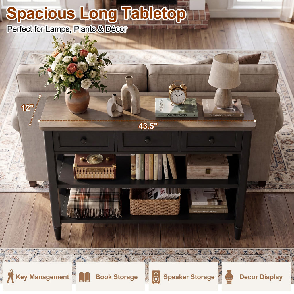 43" Narrow Console Table with 3 Drawers and 2 Shelves J24827