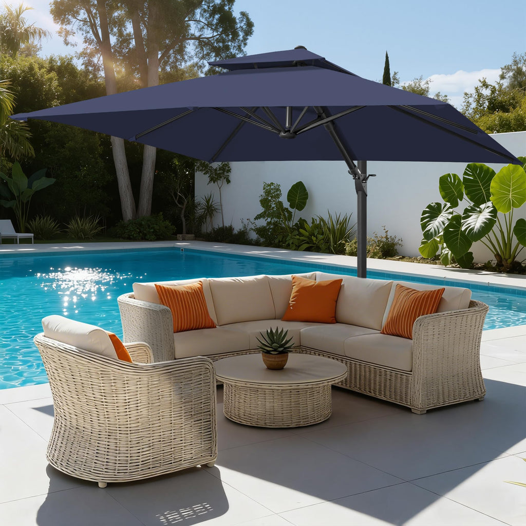 10x10 FT Square Navy Blue Cantilever Patio Umbrella R574729