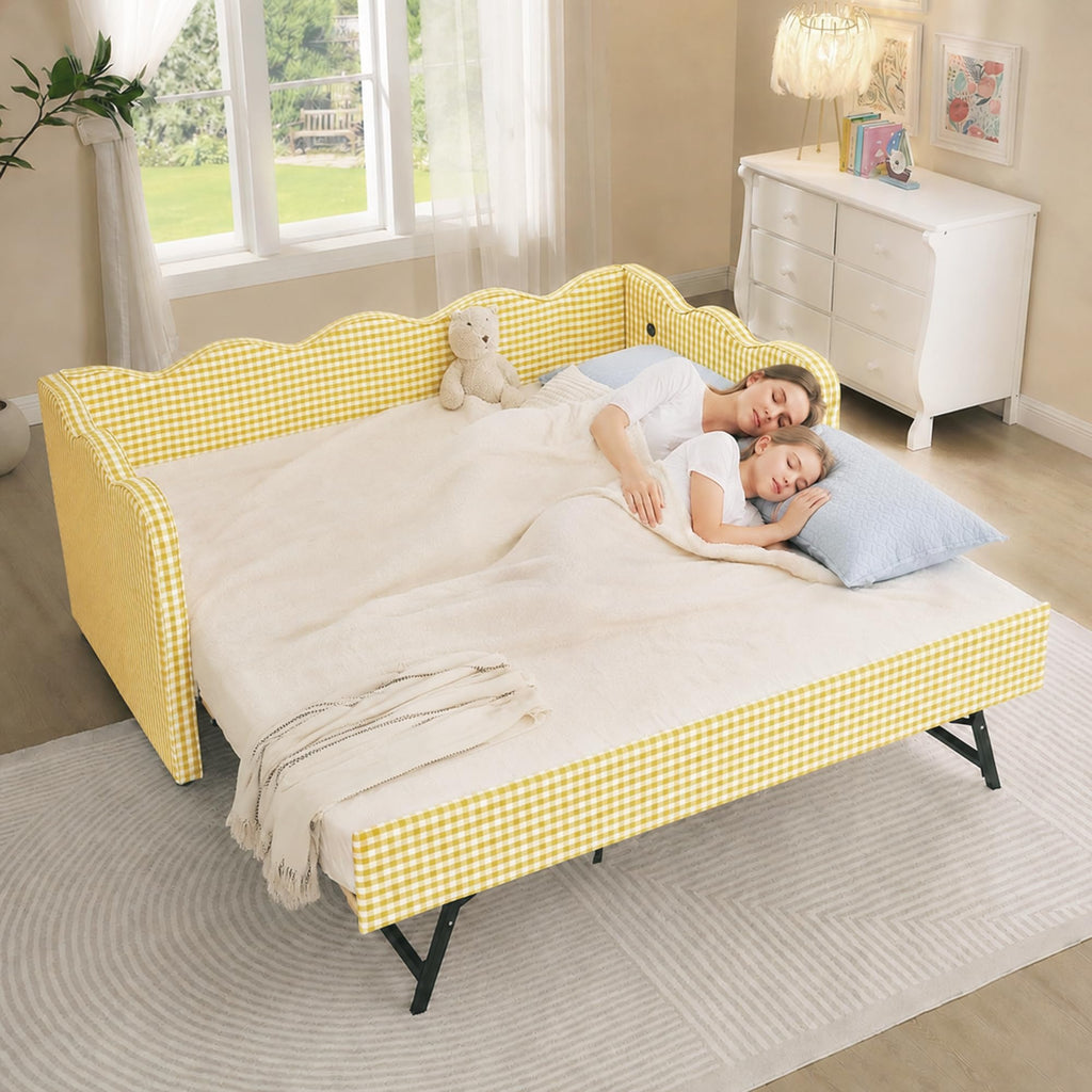 Twin Size Linen Upholstered Daybed with Trundle X7928