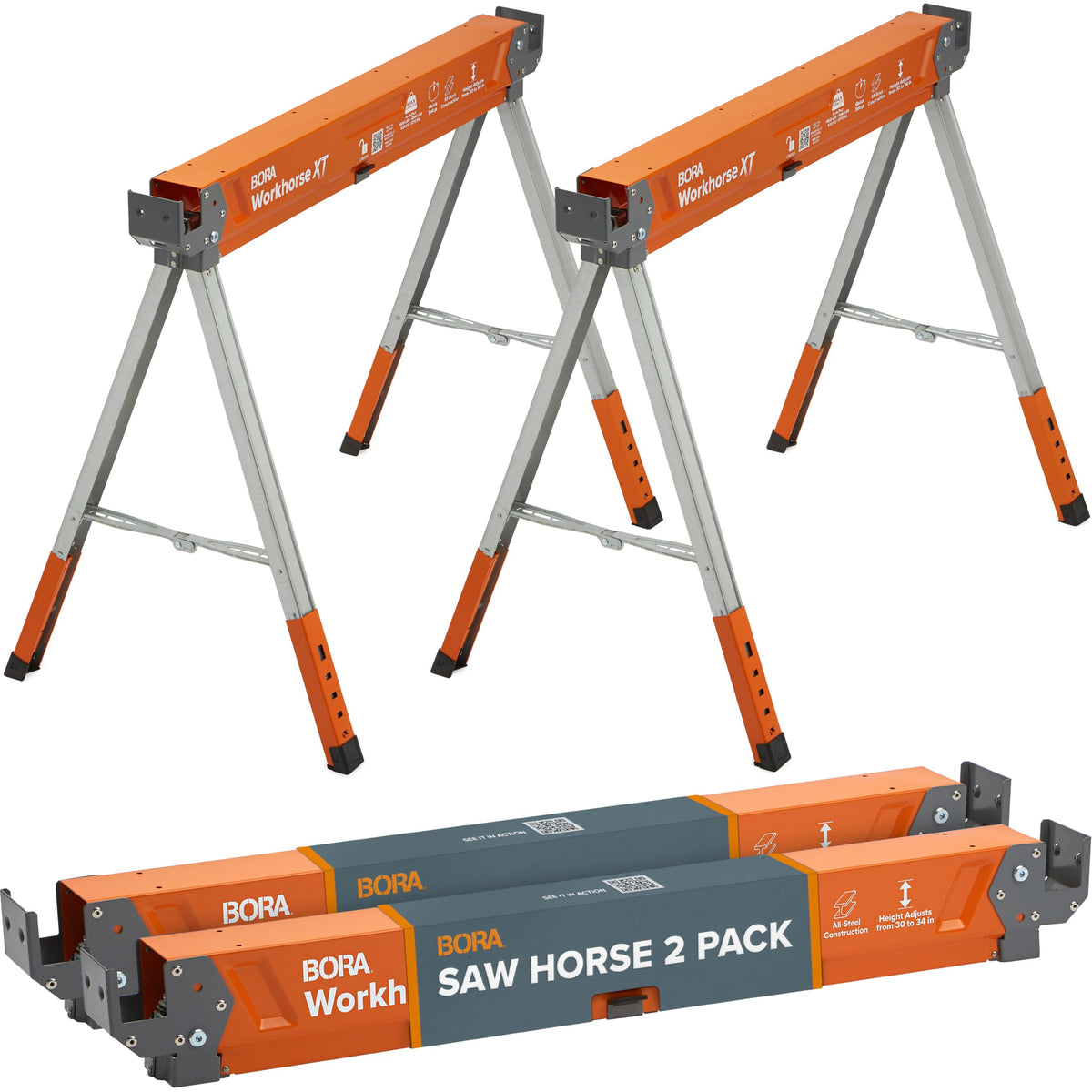 2 Pack Adjustable Folding Heavy Duty Sawhorse M789