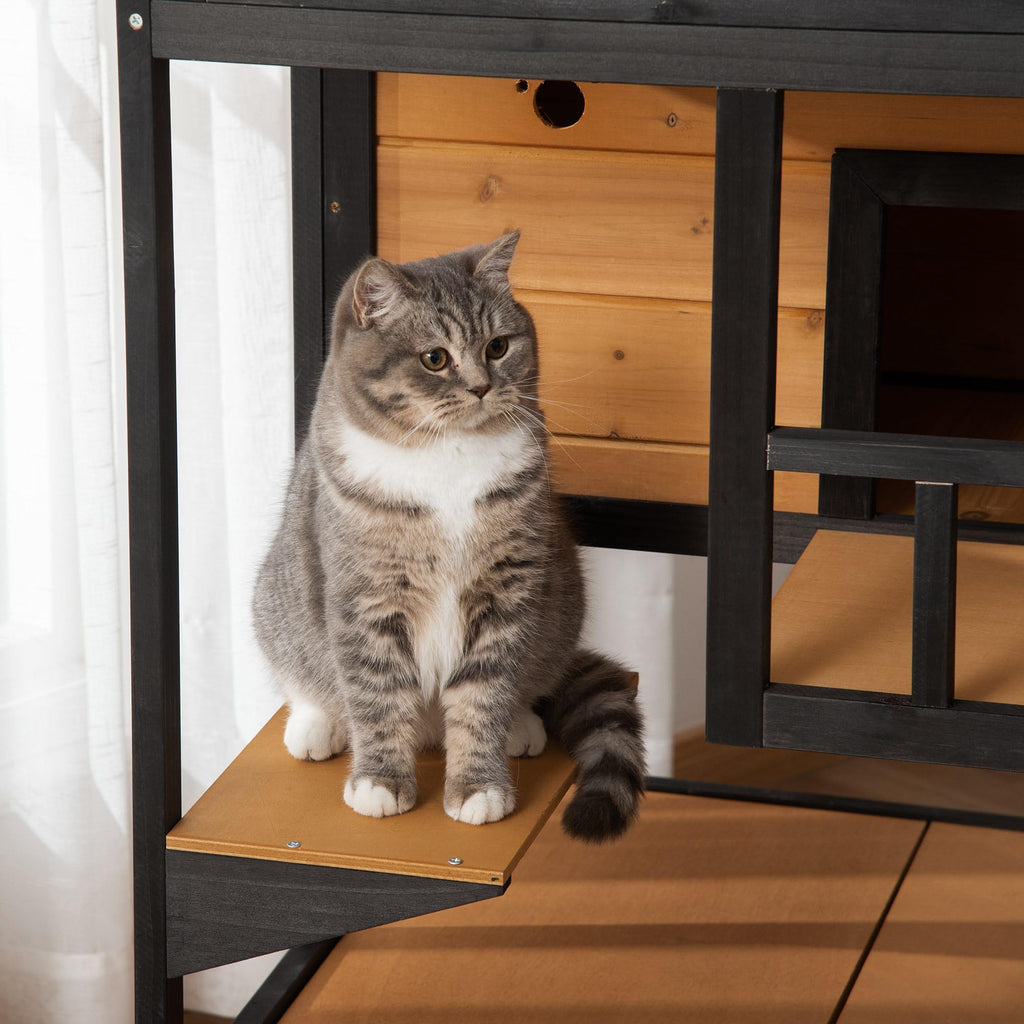 3-Story Wooden Outdoor Cat House with Raised Floor G13303